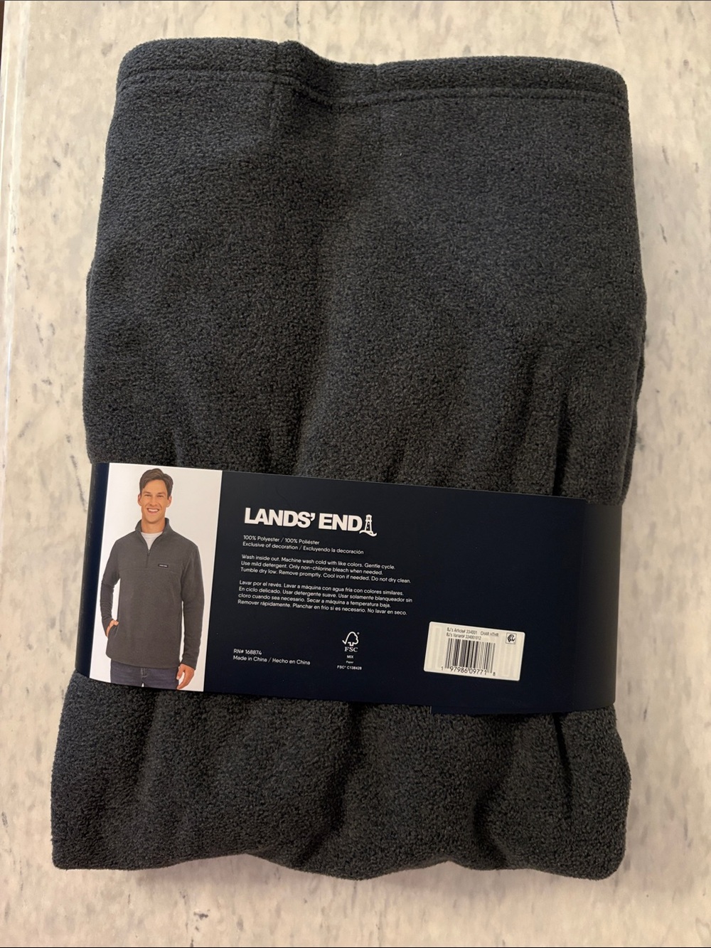 Lands' End Men’s Dark Gray Quarter-Zip Fleece Sweater - Picture 4 of 8